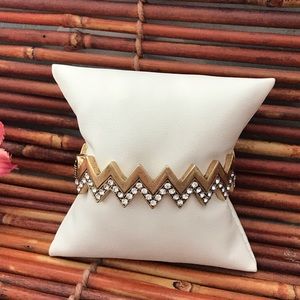 J. Crew Hinged Zig Zag Brass Bangle Bracelet with Rhinestones